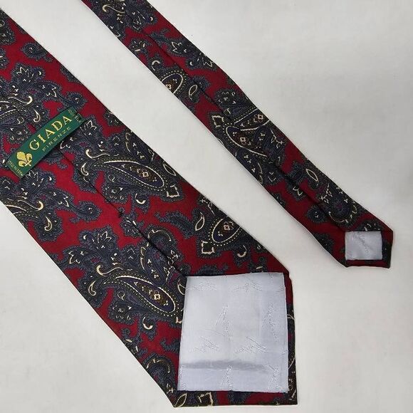 GIADA FIRENZE SILK TIE BURGUNDY GREEN BLUE CLASSIC PAISLEY ITALY SMOOTH 4" - Picture 2 of 2